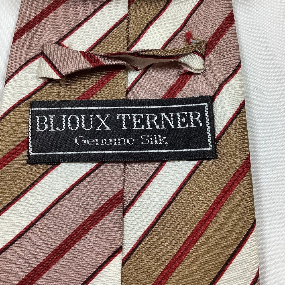 Bijoux Terner Men's Silk Tie,‎ Striped Brown Red White